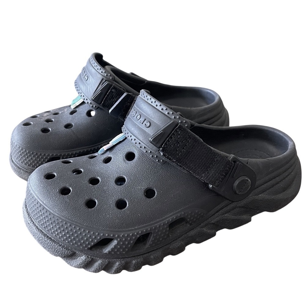 Crocs Duet Max II 2 Size J 1 Youth Slip On Clogs Black‎ Kids Platform Pool Beach